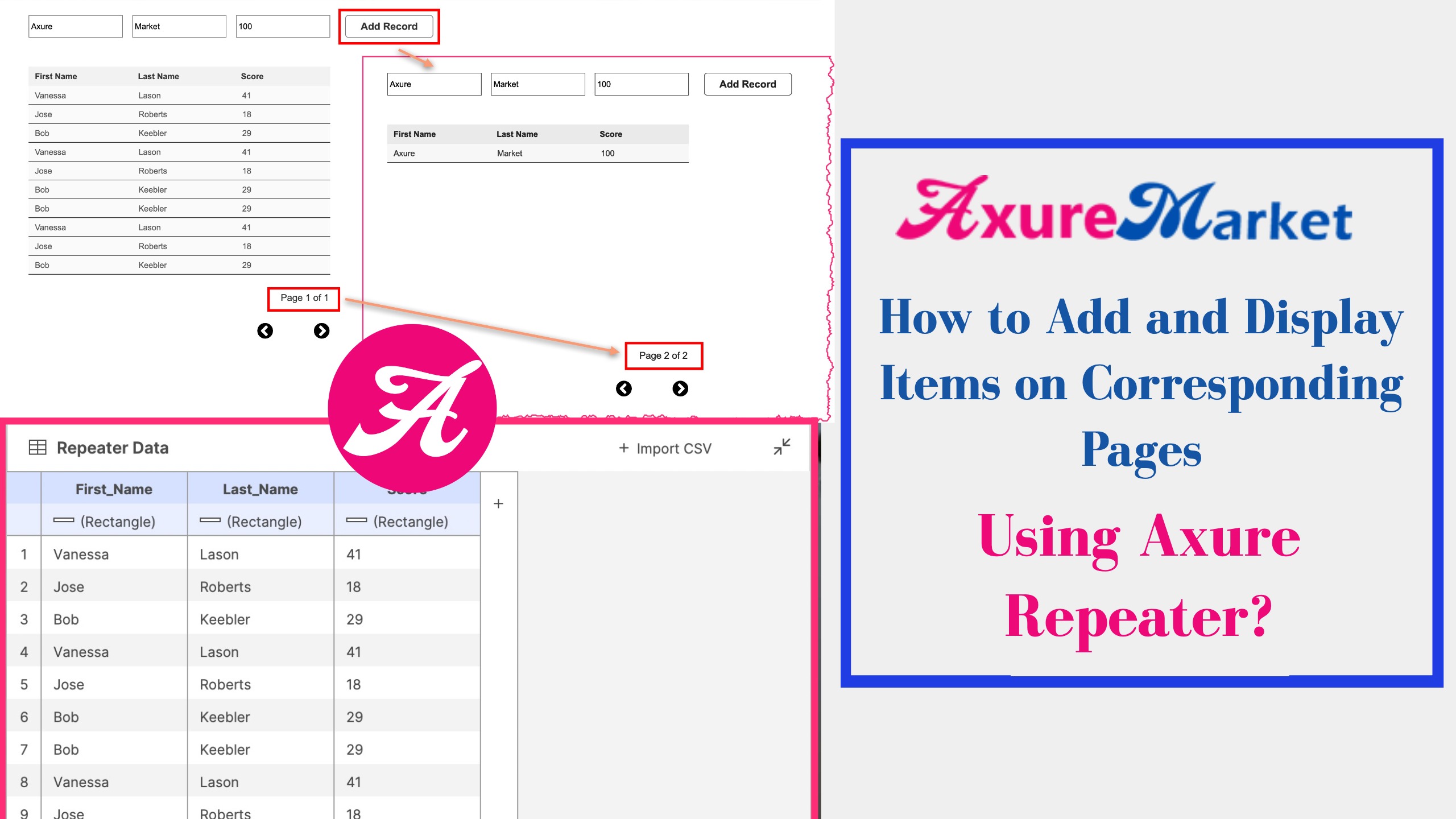 How to Add and Display Items on Corresponding Pages using Axure Repeater
