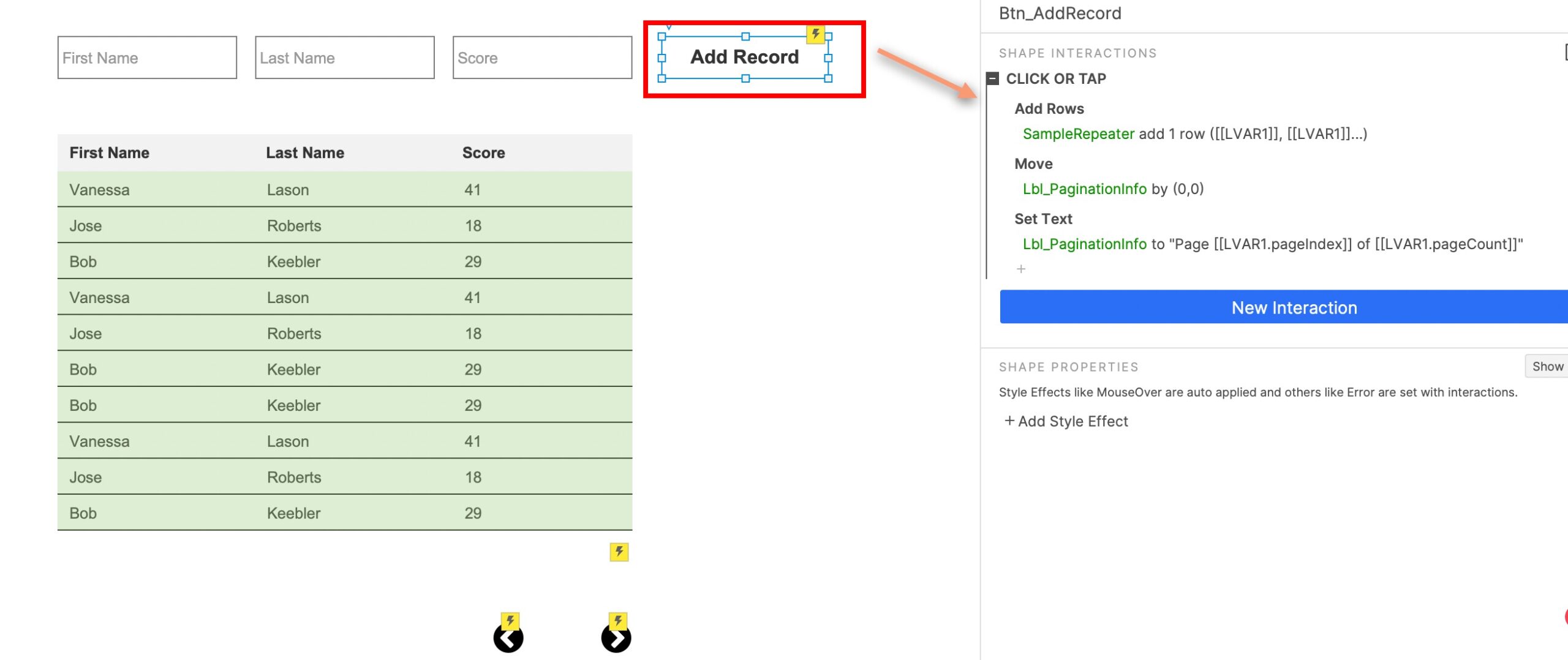 add data to repeater and move label